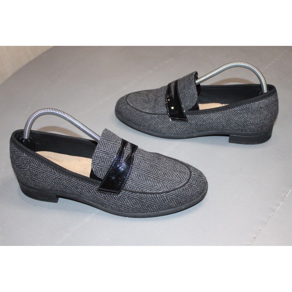 Clarks Trish Rose Loafers Women’s 10 Gray Herringbone Slip On Comfort - Picture 1 of 9